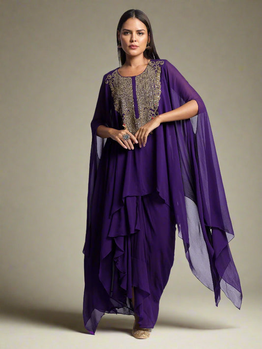 Purple Georgette Kaftan Set