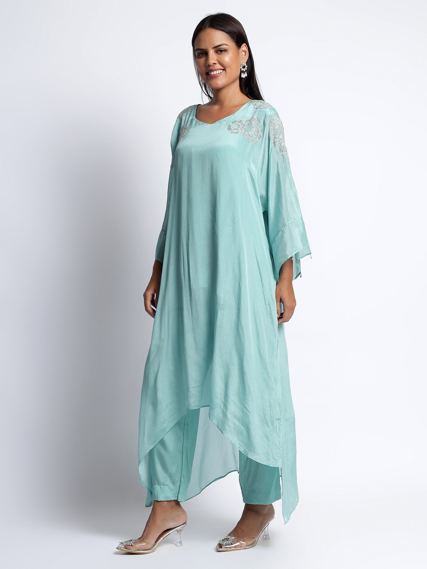 Sky Blue Chinon Kaftan Cord Set