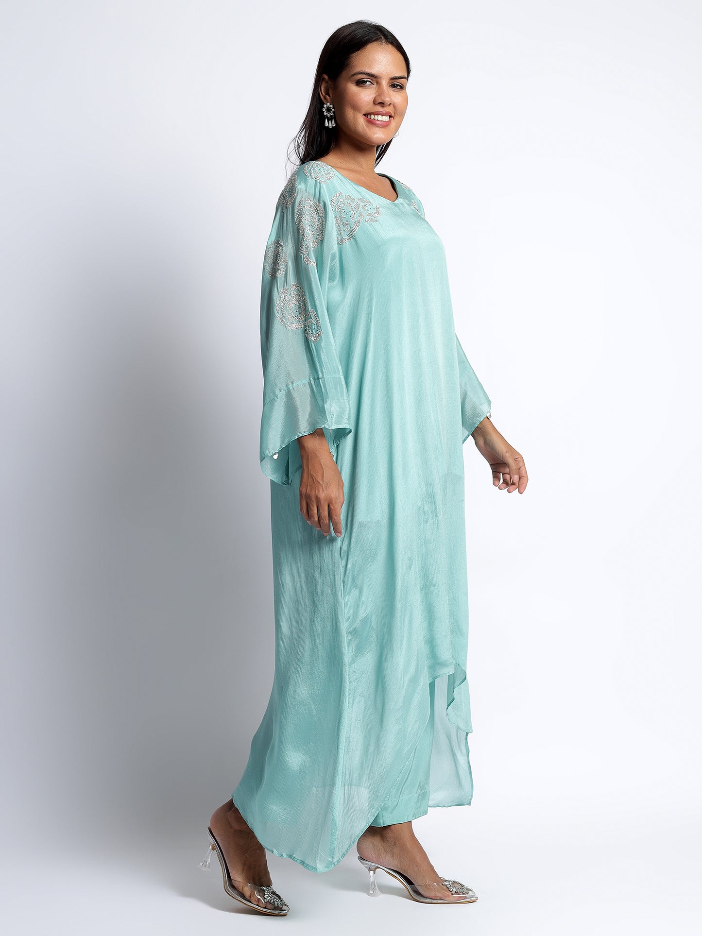 Sky Blue Chinon Kaftan Cord Set