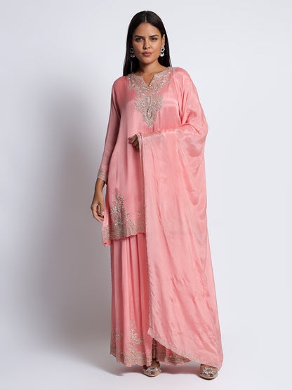 Pink Chinon Hand Embellished Sharara Set