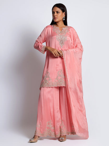 Pink Chinon Hand Embellished Sharara Set