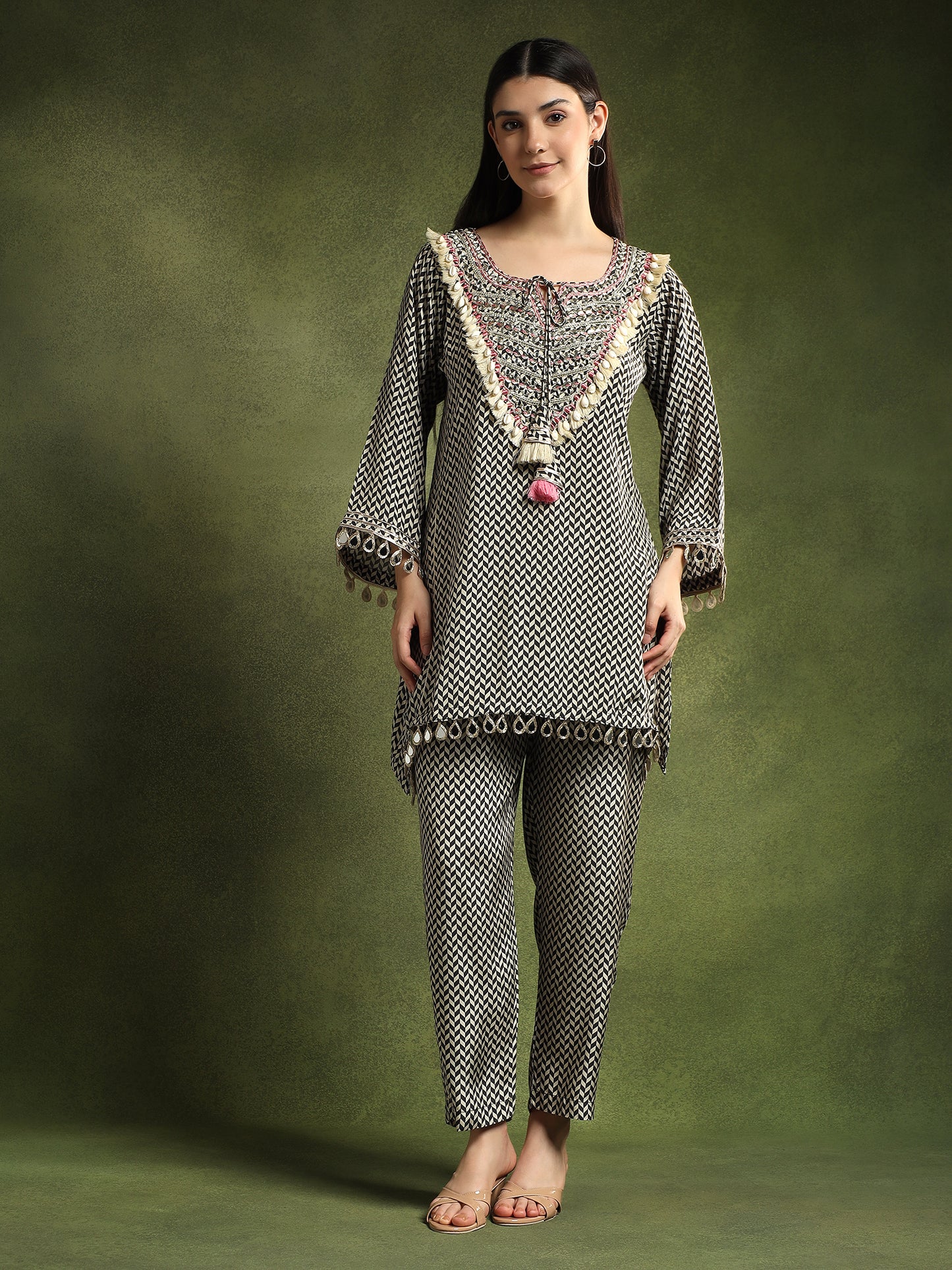 Monochrome Hand-Embroidered Cord Set