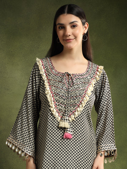Monochrome Hand-Embroidered Cord Set