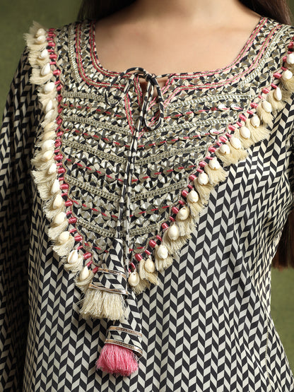 Monochrome Hand-Embroidered Cord Set