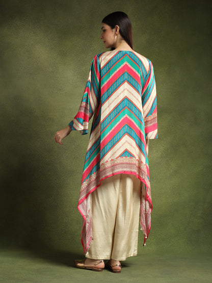 Multi Coloured Crepe Kurta and Pants Set