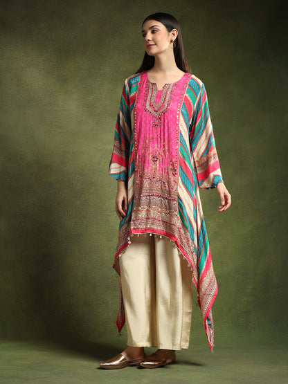 Multi Coloured Crepe Kurta and Pants Set