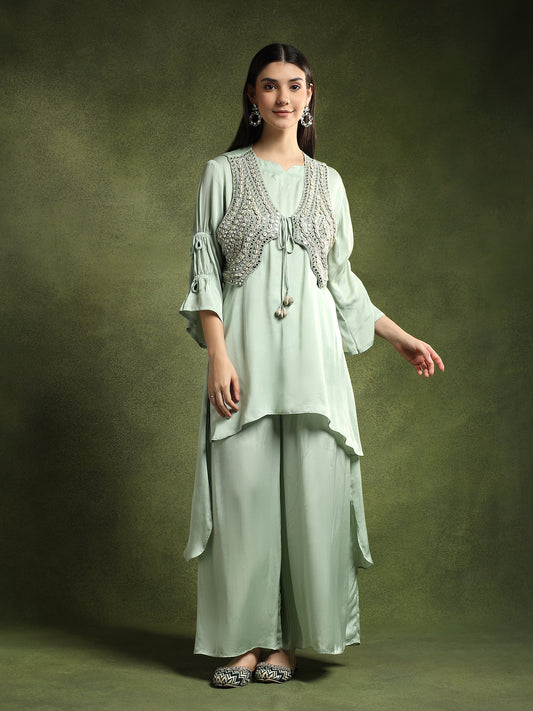 Ice Blue Kurta Set with Jacket