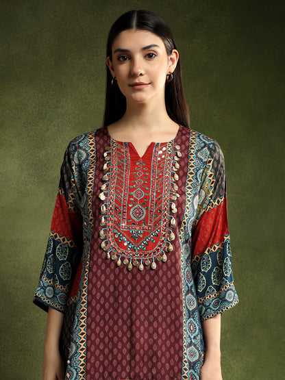Silk Burgundy Hand-Embroidered Cord Set
