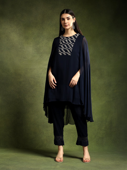 Blue Georgette Cape Set