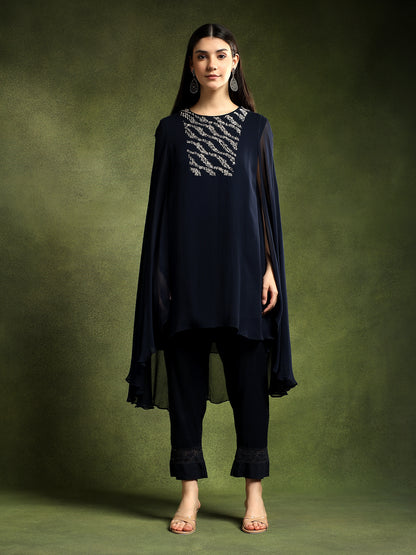Blue Georgette Cape Set