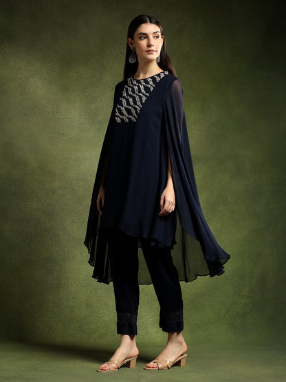 Blue Georgette Cape Set