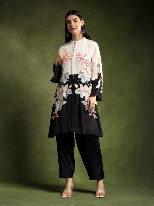 Crepe Printed Cord Set with Hand Embroidery