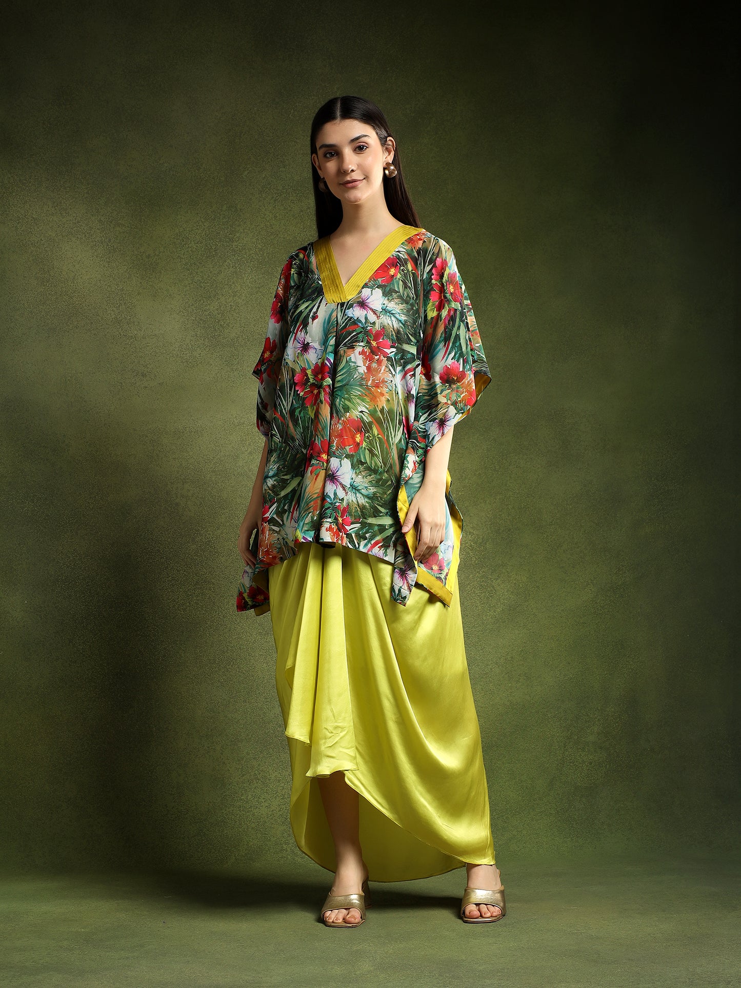 Green Printed Kaftan