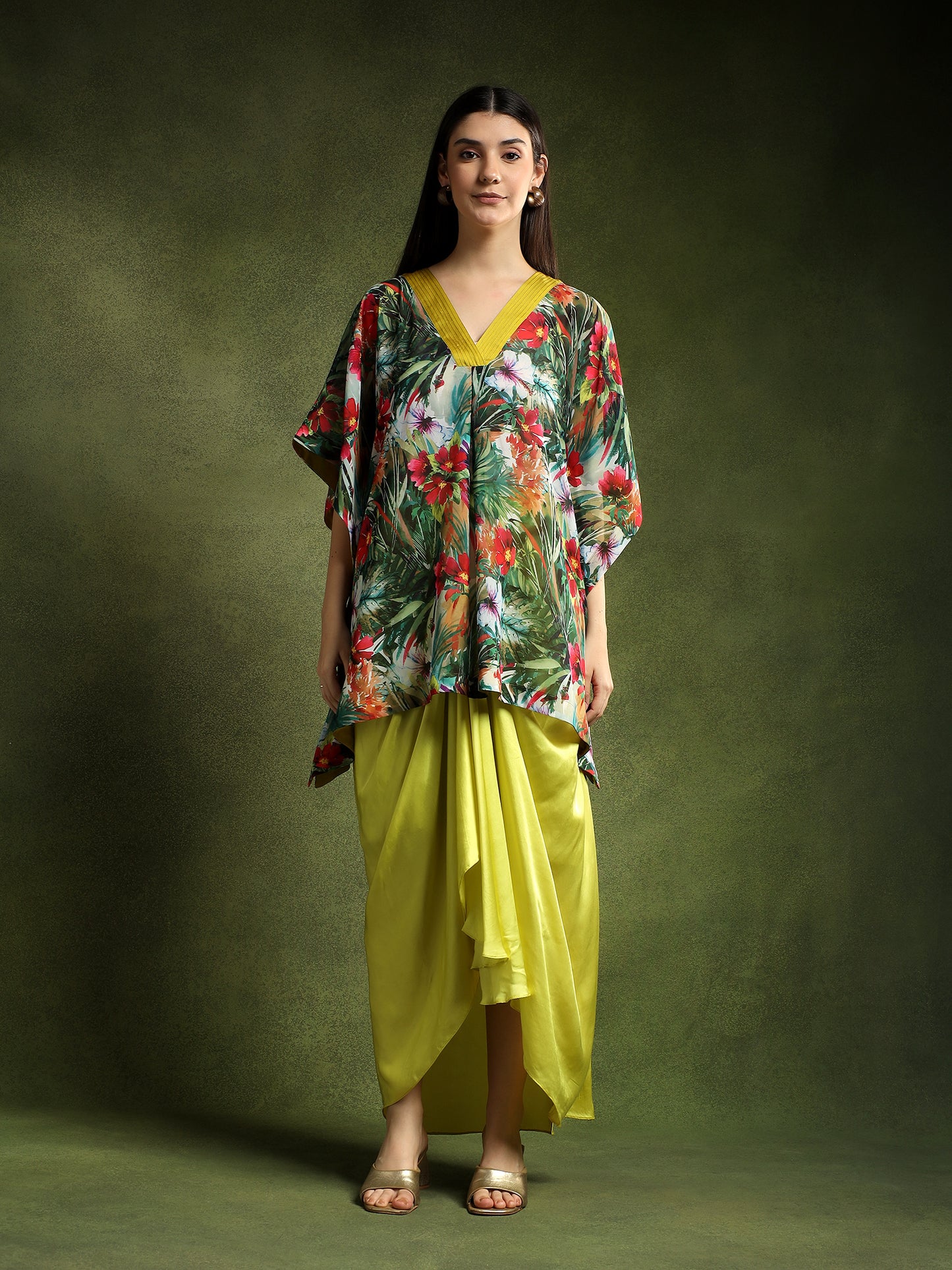 Green Printed Kaftan