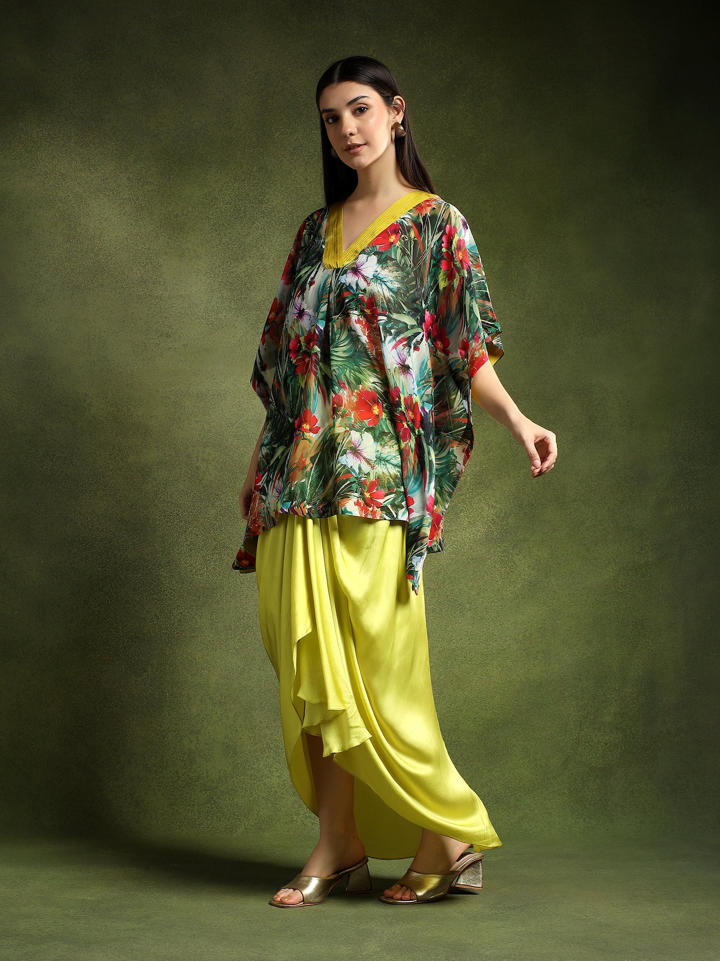 Green Printed Kaftan