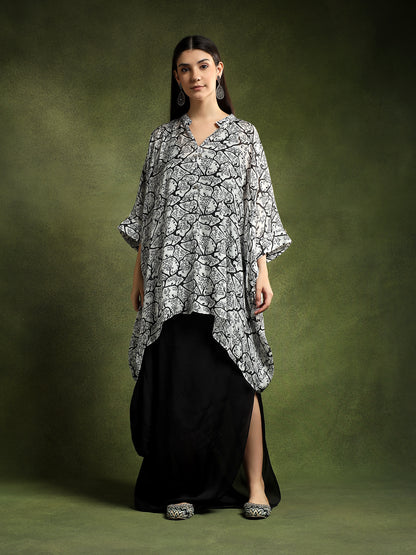 Silk Monochrome Printed Kaftan Shirt