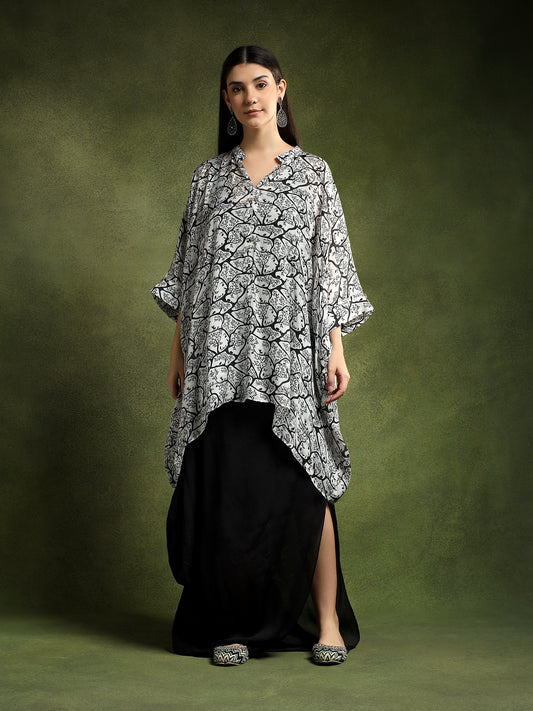 Silk Monochrome Printed Kaftan Shirt
