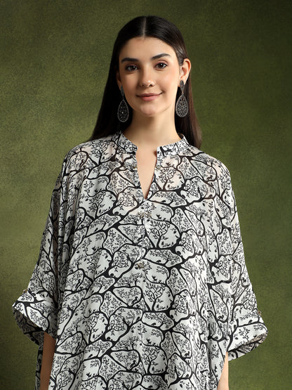 Silk Monochrome Printed Kaftan Shirt