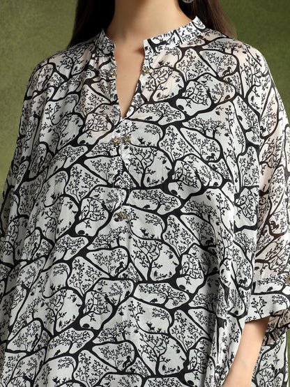 Silk Monochrome Printed Kaftan Shirt