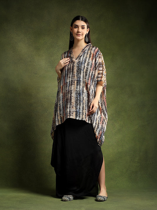 Multi-Colour Patterned Silk Kaftan Shirt
