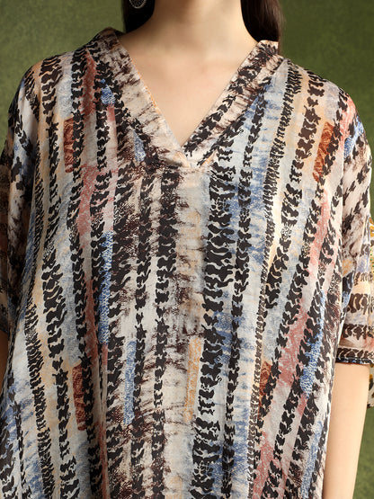 Multi-Colour Patterned Silk Kaftan Shirt