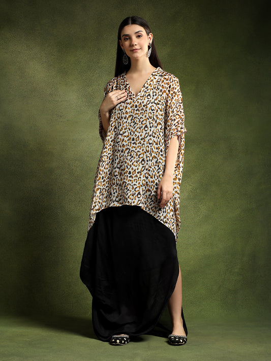 Animal Print Silk Kaftan Shirt