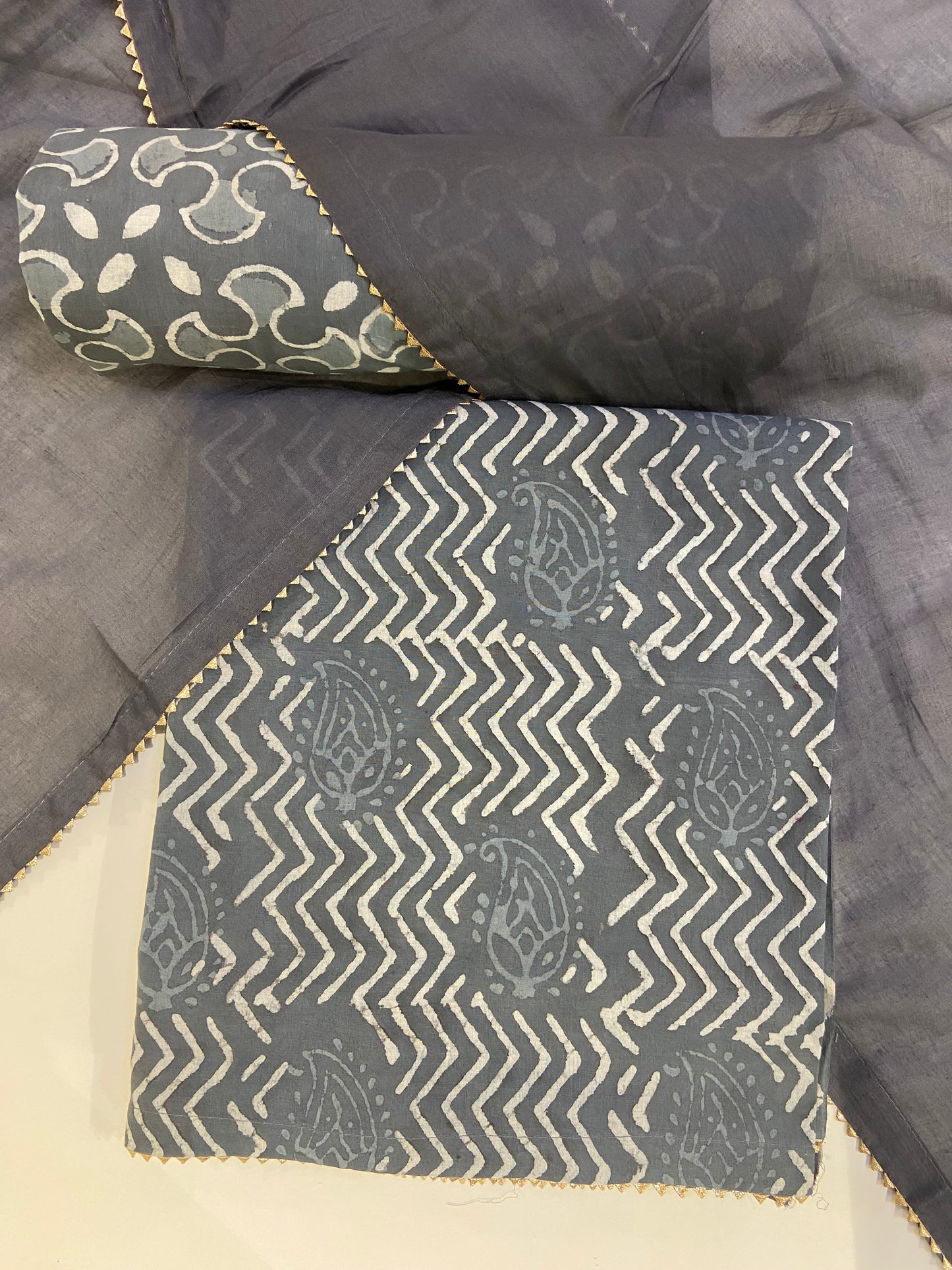 Gray printed cotton unstitch fabric
