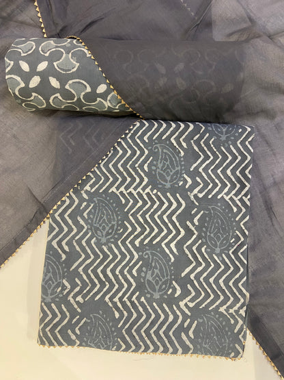 Gray printed cotton unstitch fabric