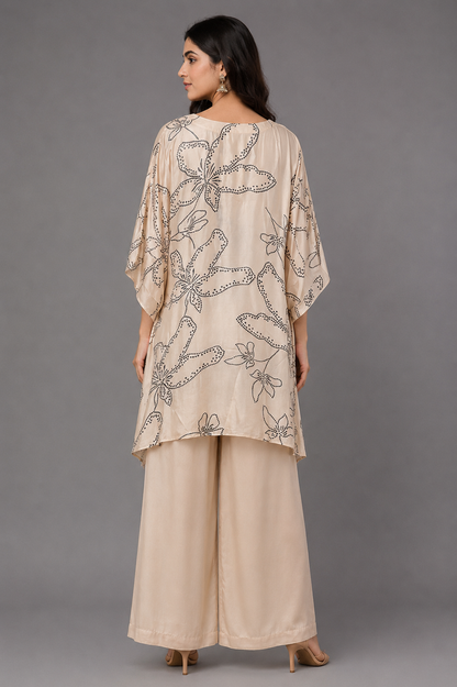 Off White Printed Satin Cord Set