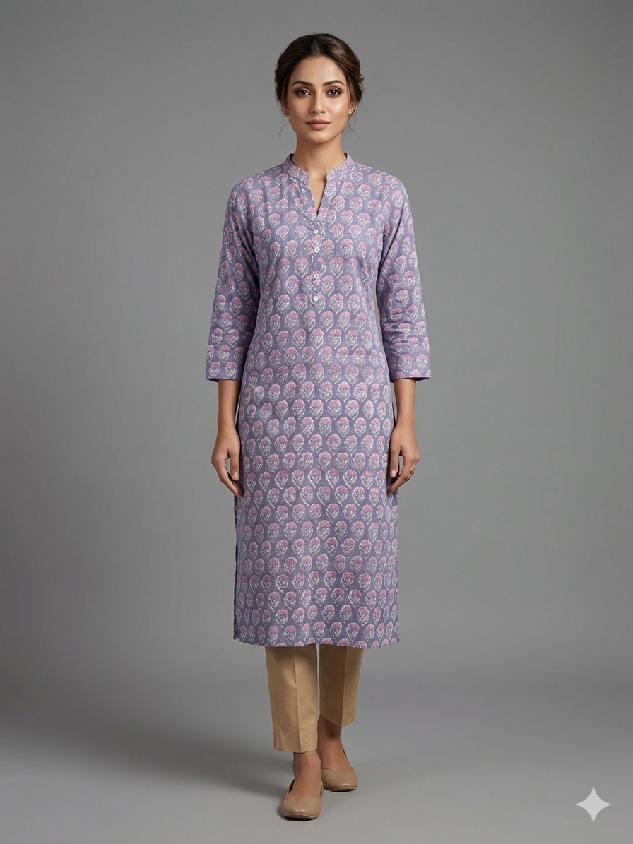 Lavender Printed Cotton Kurta