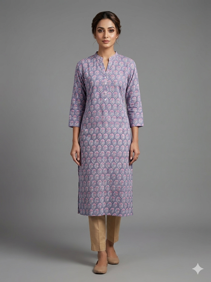 Lavender Printed Cotton Kurta