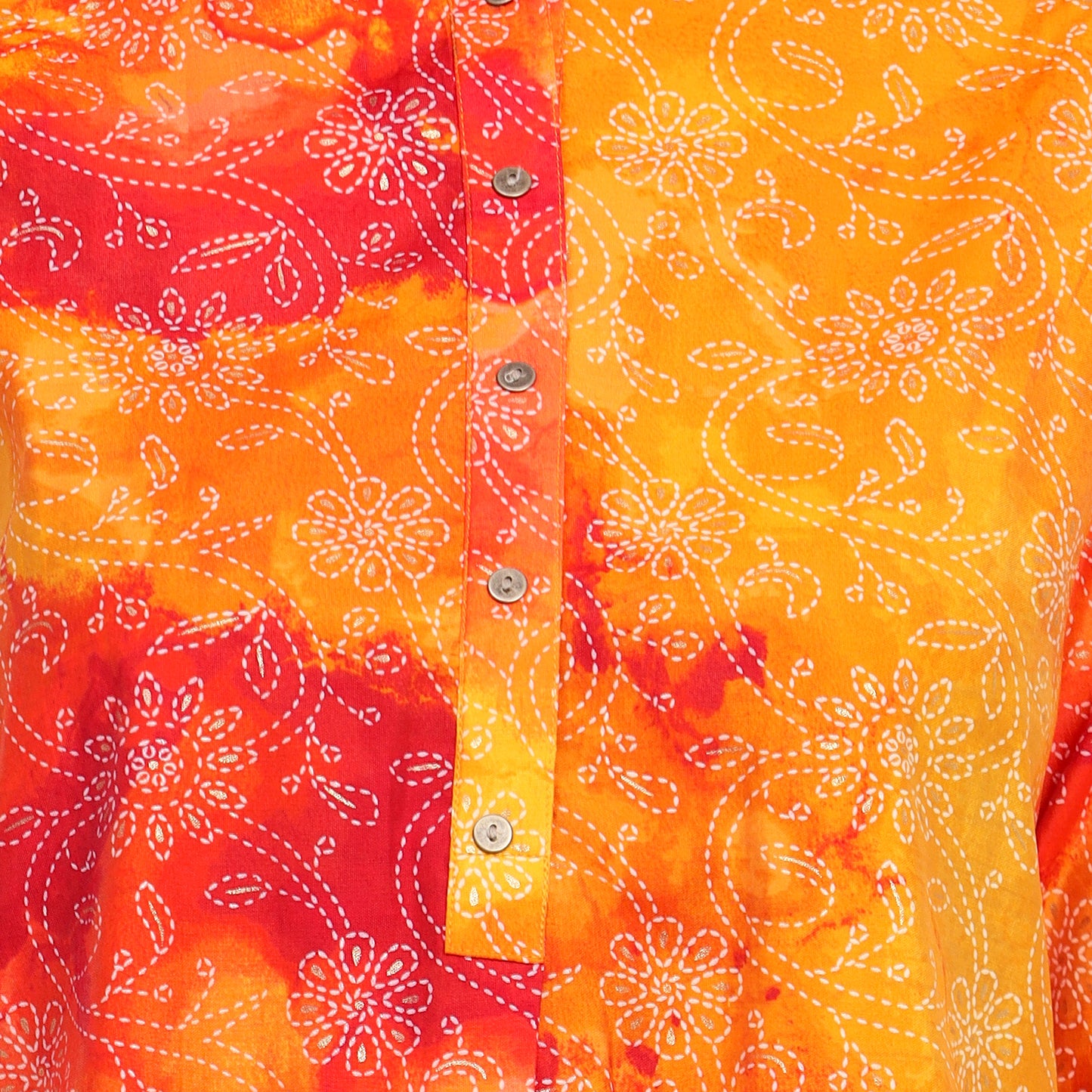 Orange Foil Printed Cotton Short Kurta