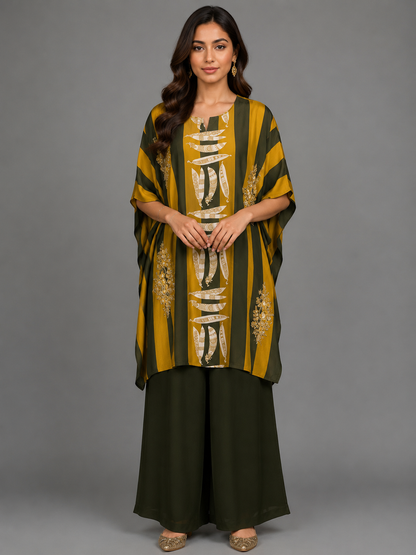 Yellow Printed Satin Cord Set