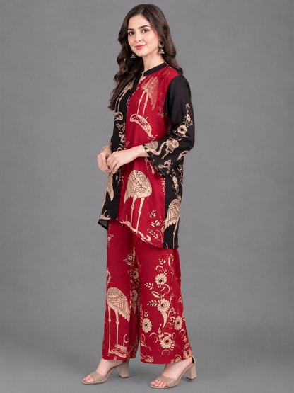 Black Crepe Printed Cord Set