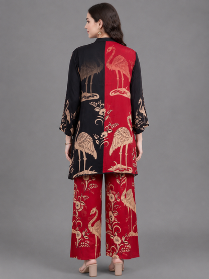 Black Crepe Printed Cord Set