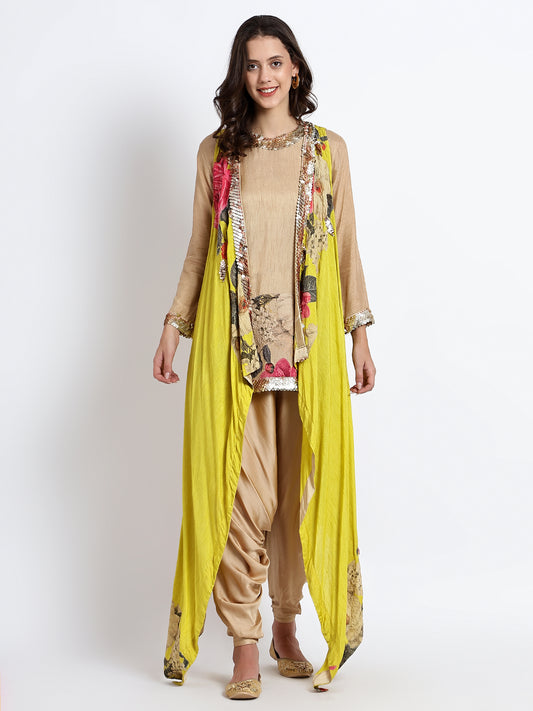 Beige Muslin Silk Embellished Cord Set With Dhoti Pants and Set