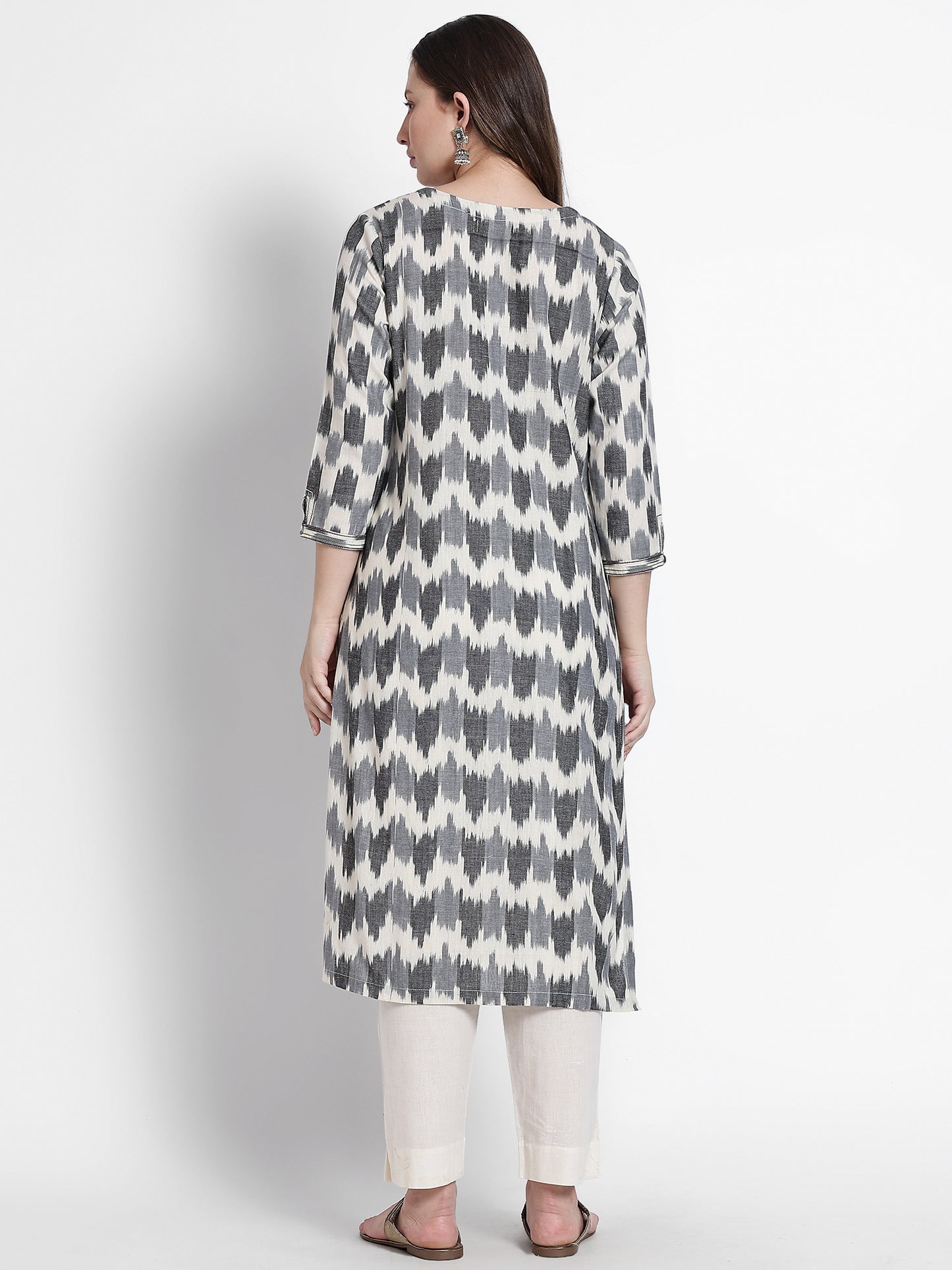 White Ikat Printed Kurta