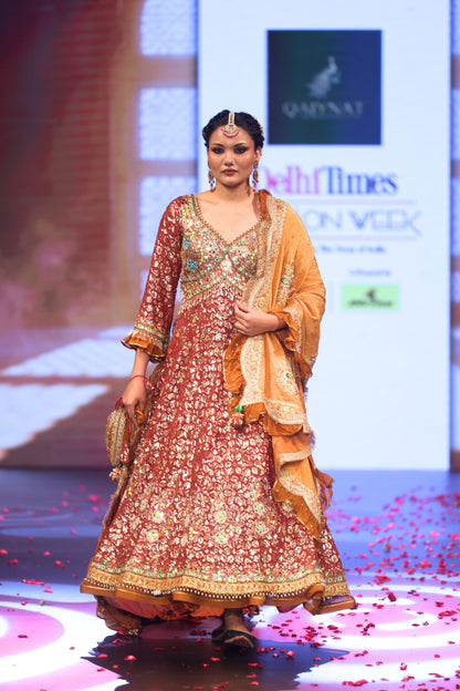 Ghungroo Rust Sequence & Mirror Work Hand Embroidered Anarkali Set