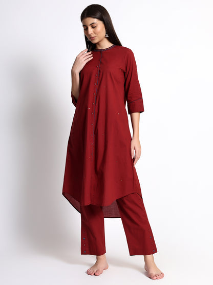 Maroon Cotton Kurta Set