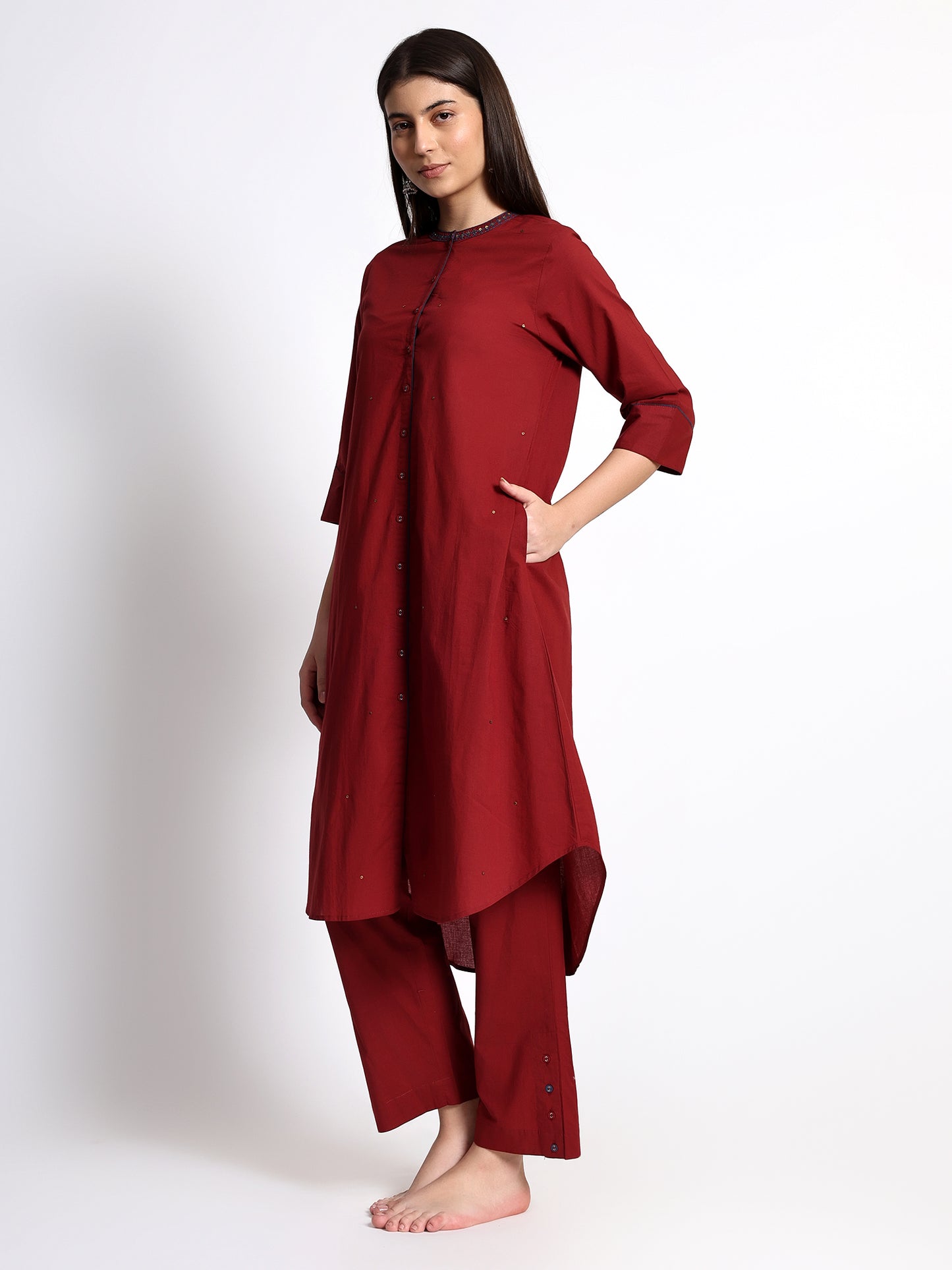 Maroon Cotton Kurta Set