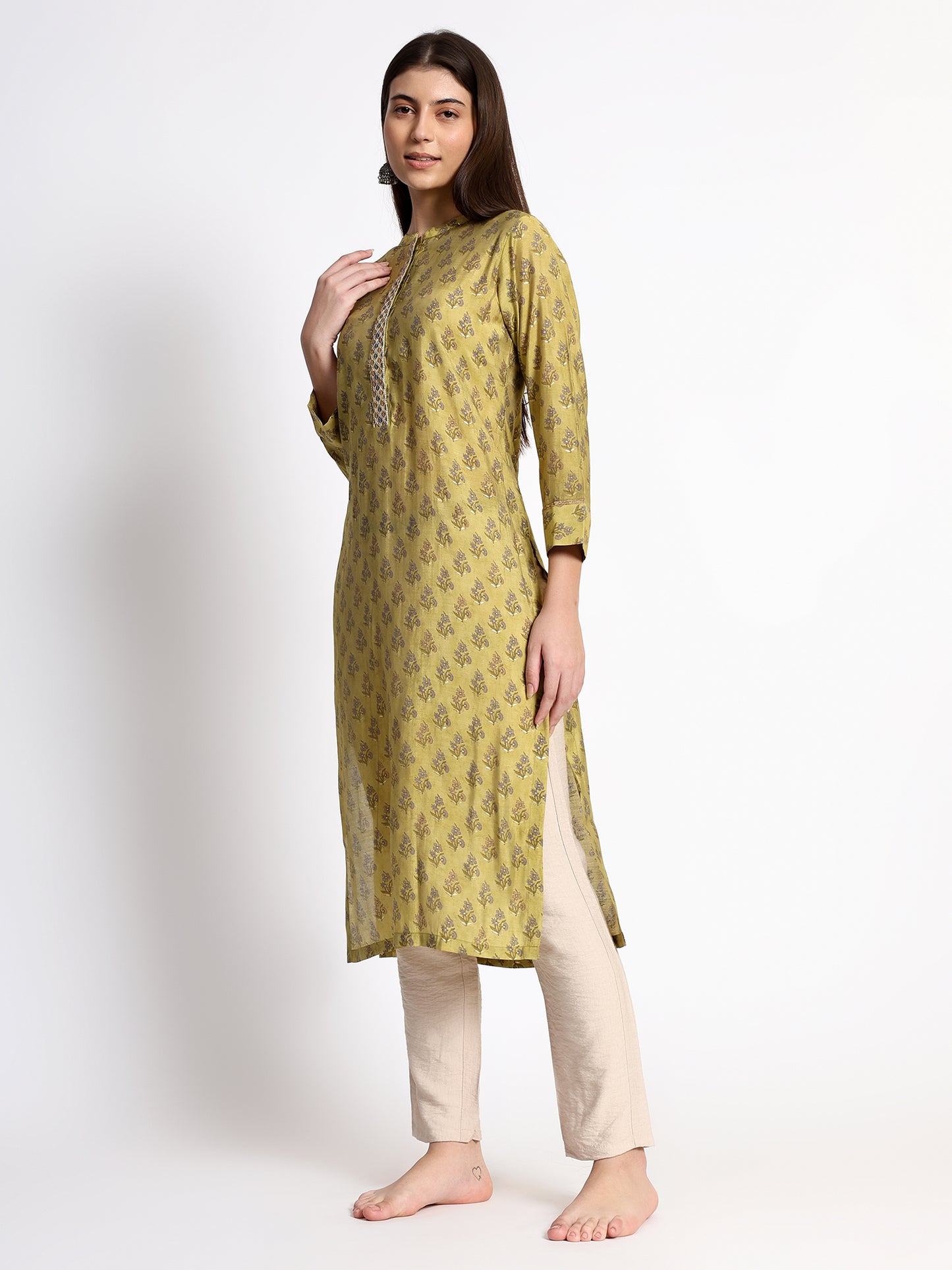 Lime Green Cotton Kurta