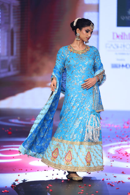Ghungroo Blue Hand-Embroidered Zari Aari Silk Anarkali Set
