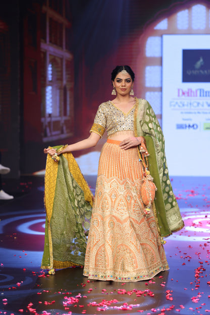 Ghungroo Banarsi Lehenga with Polki & Mirror Work Hand-Embroidery