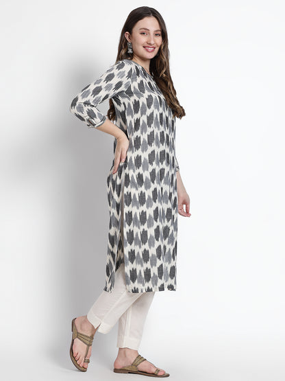 White Ikat Printed Kurta