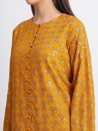 Orange Hand Georgette Embroidered Jacket Set