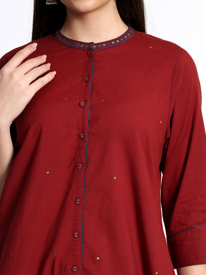 Maroon Cotton Kurta Set