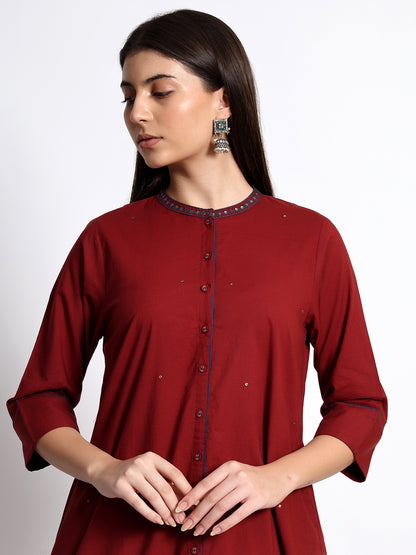 Maroon Cotton Kurta Set