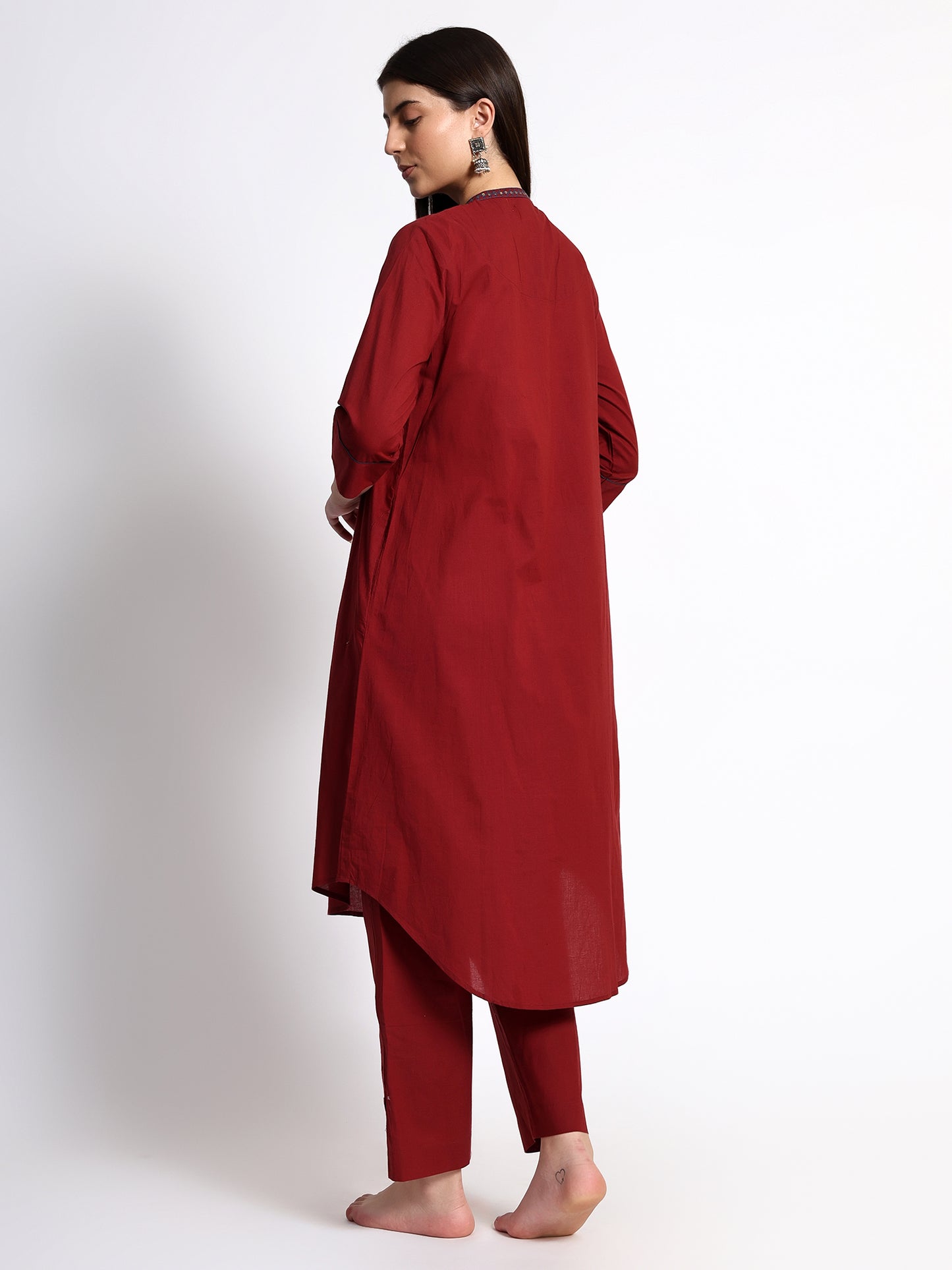 Maroon Cotton Kurta Set