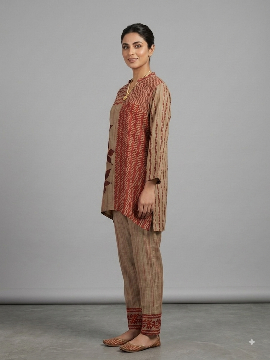 Beige Crepe Printed Cord Set