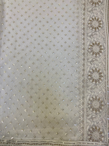 White hand embroidered dupatta